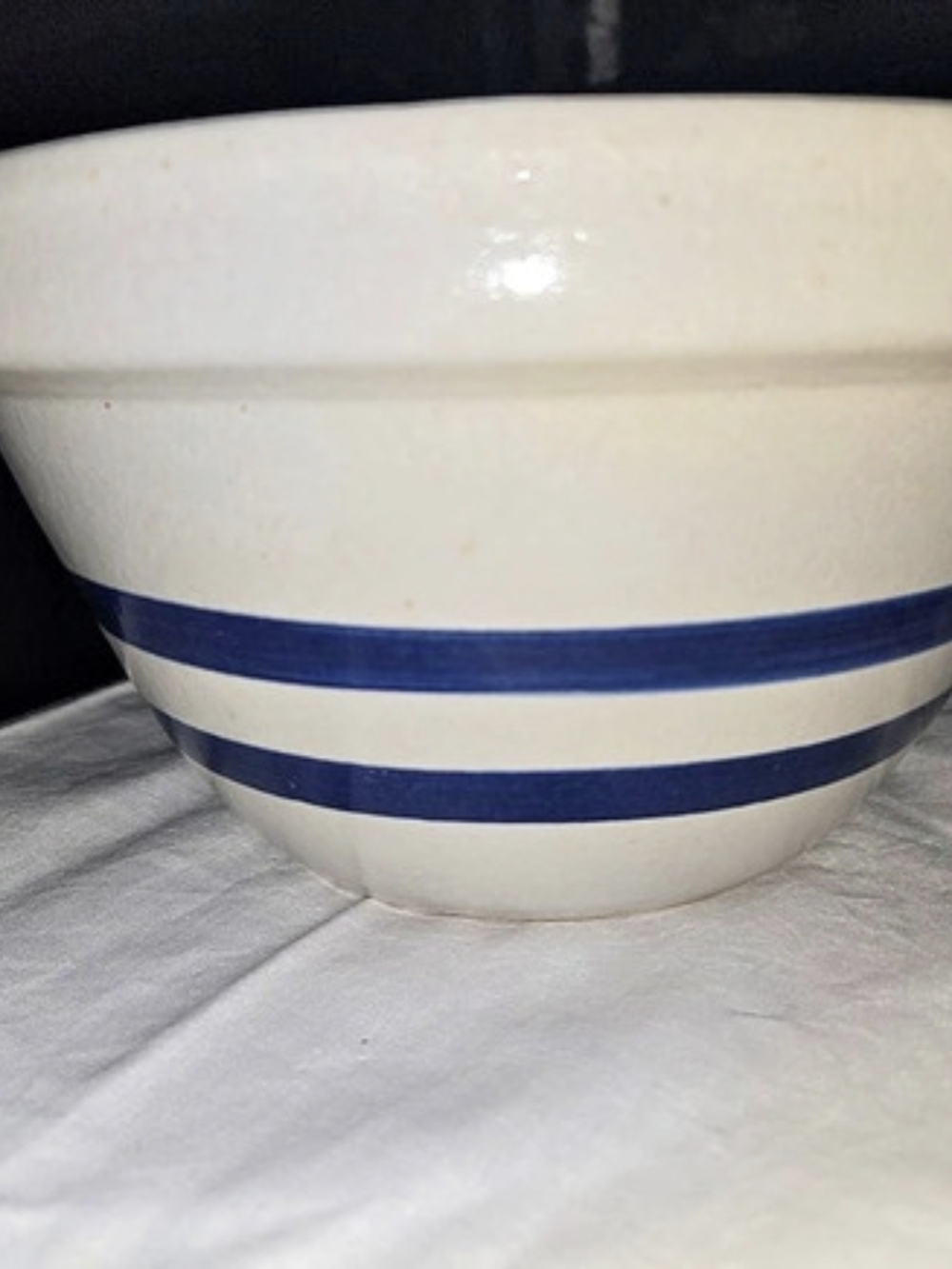 Robinson Ransbottom Blue Stripe Stoneware Mixing Bowl Stoneware Bowl in White &